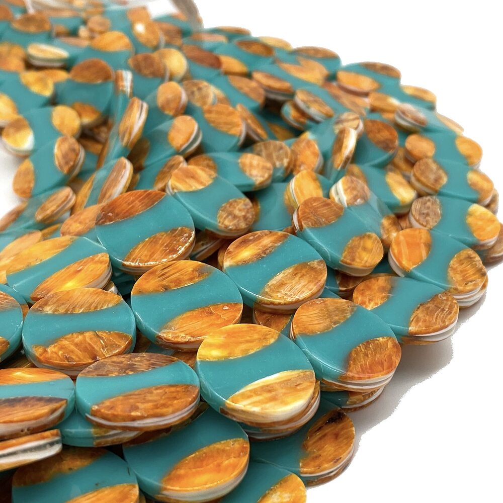 2881 ABCGEMS Dark Sunset Orange Spiny Oyster, Aqua-Blue Howlite Turquoise